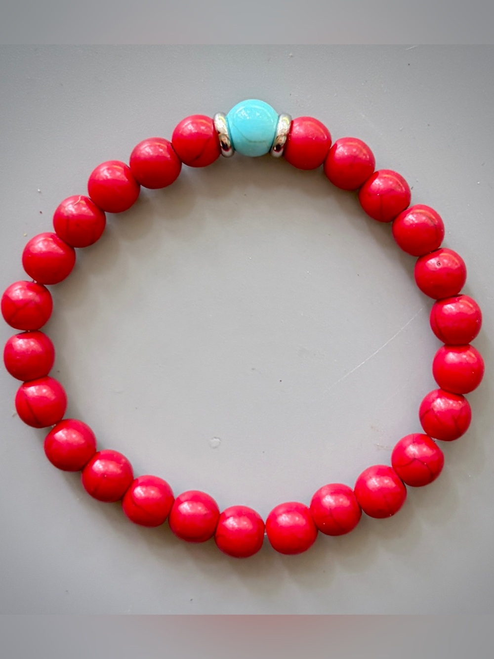 Red Coral Howlite Handcrafted Bead Bracelet